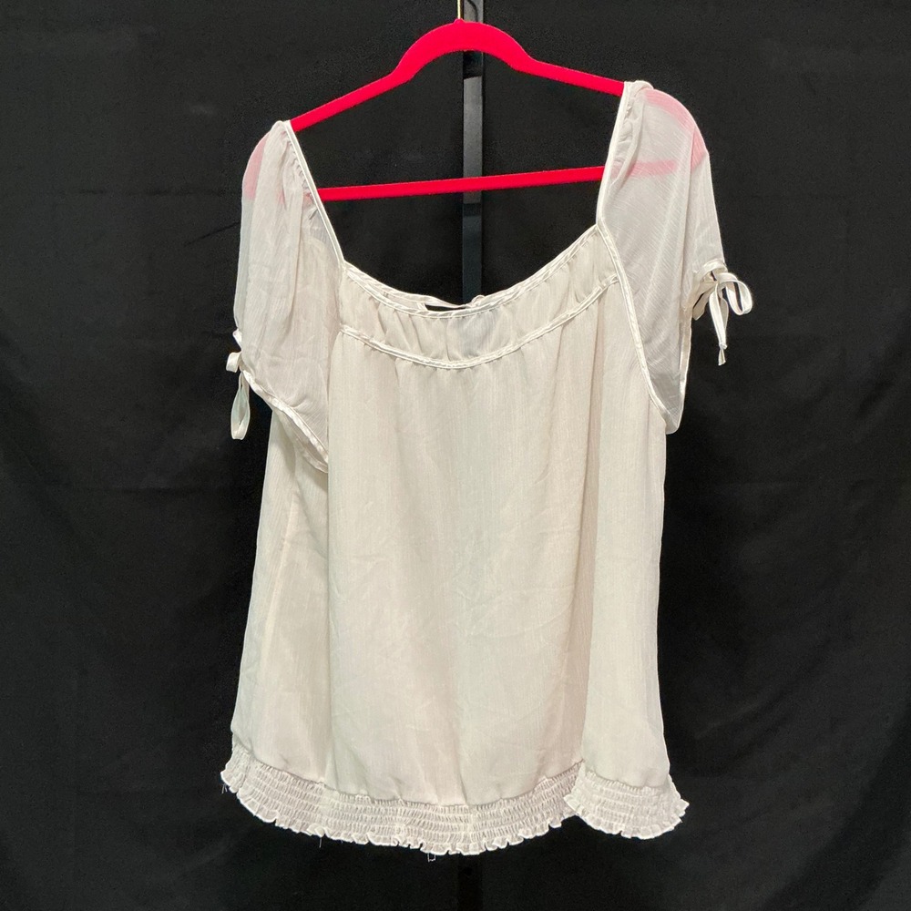 Lane Bryant Peasant Blouse 22/24 Ivory Sheer Sleeve Smocked Hem Square Neck Top - Picture 2 of 6